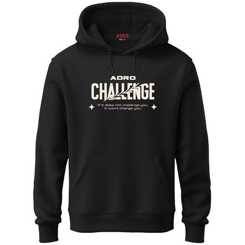 Adro Mens Abstract Design Backside Printed Hoodies In Premium Cotton Fleece 340 Gsm (H23-M-Chl-Bl_Black_M)