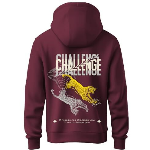 Adro Mens Abstract Design Backside Printed Hoodies In Premium Cotton Fleece 340 Gsm (H23-M-Chl-Mr_Maroon_2Xl)