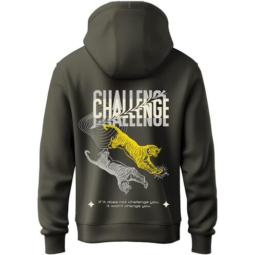 Adro Mens Abstract Design Backside Printed Hoodies In Premium Cotton Fleece 340 Gsm (H23-M-Chl-Ol_Olive_2Xl)