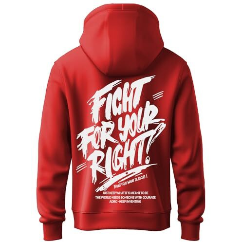 Adro Mens Fight For Your Right Backside Printed Hoodies In Premium Cotton Fleece 340 Gsm (H23-M-Fgt-Rd-M_Red)