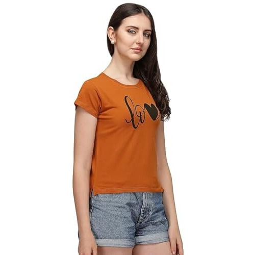 Leriya Fashion Women's Love Graphic T Shirt Cute Funny Cap Sleeve Casual Cotton Tee Tops (Medium, Orange)