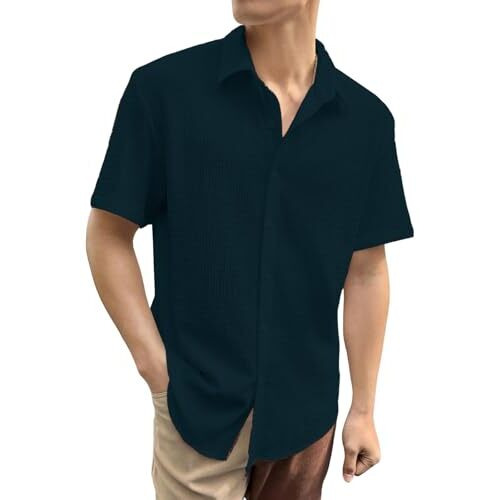 Dhruvi Trendz Mens Polly Cotton Men's Casual Shirt Regular Fit Casual (Dt-Ms-6132_Black_2Xl)