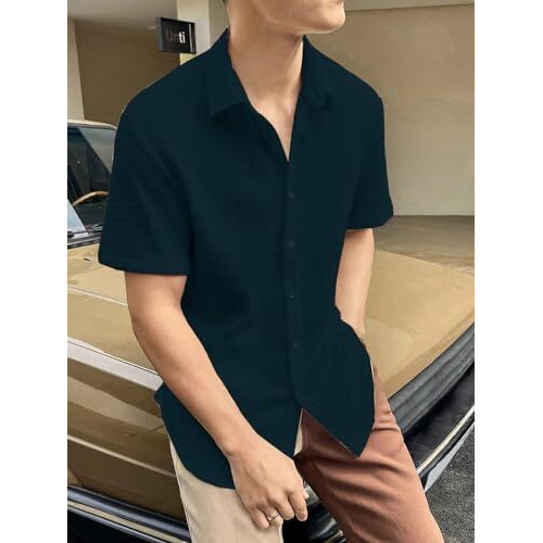 Dhruvi Trendz Mens Polly Cotton Men's Casual Shirt Regular Fit Casual (Dt-Ms-6132_Black_2Xl)