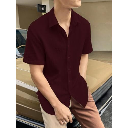 Dhruvi Trendz Mens Polly Cotton Men's Casual Shirt Regular Fit Casual (Dt-Ms-6131_Maroon_S)