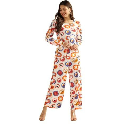 Dhruvi Trendz Womens Rayon Co-Ord Set Regular Fit Co-Ord Set (Dt-W1803&Tr859_White_M)
