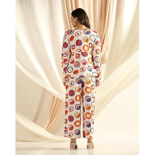 Dhruvi Trendz Womens Rayon Co-Ord Set Regular Fit Co-Ord Set (Dt-W1803&Tr859_White_M)