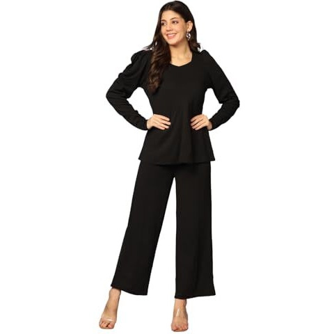 Dhruvi Trendz Womens Rayon Co-Ord Set Regular Fit Co-Ord Set (Dt-W1807&Tr863_Black_Xl)