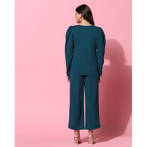 Dhruvi Trendz Womens Rayon Co-Ord Set Regular Fit Co-Ord Set (Dt-W1806&Tr862_Turquoise_M)