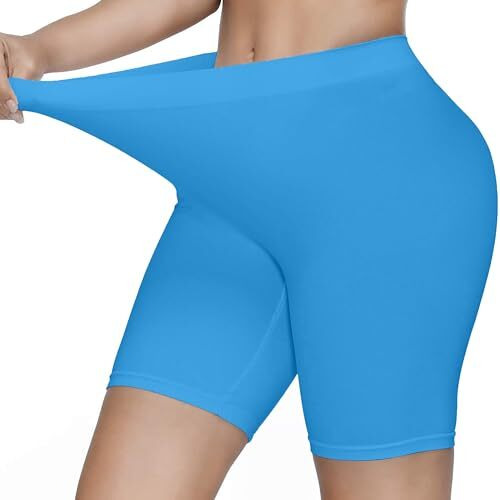 Kyda Women's Anti Bacterial Cycling Shorts, Under Skirt Biker Shorts, High Waist Stretchable Yoga Shorts & Gym Workout Skin Fit Shorties(Blue_L)