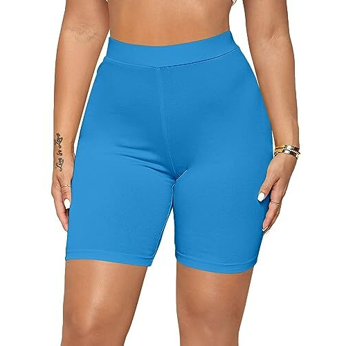 Kyda Women's Anti Bacterial Cycling Shorts, Under Skirt Biker Shorts, High Waist Stretchable Yoga Shorts & Gym Workout Skin Fit Shorties(Blue_L)