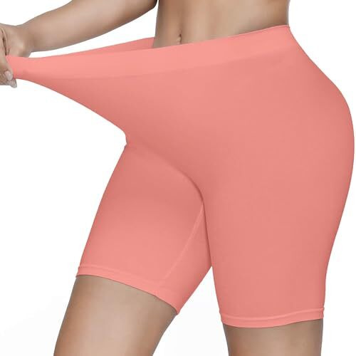 Kyda Women's Anti Bacterial Cycling Shorts, Under Skirt Biker Shorts, High Waist Stretchable Yoga Shorts & Gym Workout Skin Fit Shorties(Coral_M)