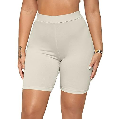Kyda Women's Anti Bacterial Cycling Shorts, Under Skirt Biker Shorts, High Waist Stretchable Yoga Shorts & Gym Workout Skin Fit Shorties(Cream_L)