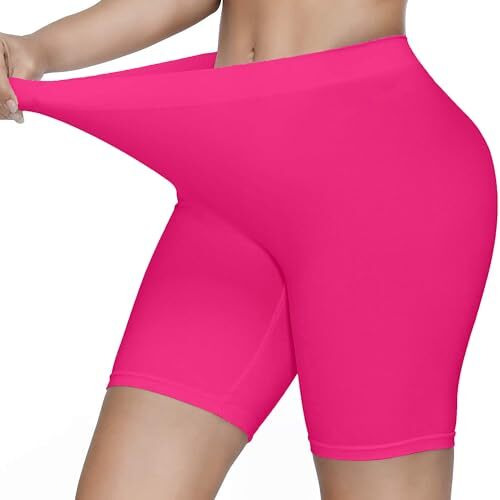 Kyda Women's Anti Bacterial Cycling Shorts, Under Skirt Biker Shorts, High Waist Stretchable Yoga Shorts & Gym Workout Skin Fit Shorties(Darkpink_M)