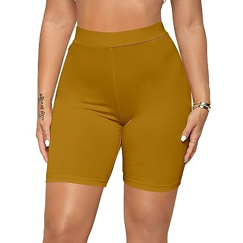 Kyda Women's Anti Bacterial Cycling Shorts, Under Skirt Biker Shorts, High Waist Stretchable Yoga Shorts & Gym Workout Skin Fit Shorties(Mustardyellow_Xl)