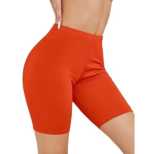 Kyda Women's Anti Bacterial Cycling Shorts, Under Skirt Biker Shorts, High Waist Stretchable Yoga Shorts & Gym Workout Skin Fit Shorties(Orange_S)