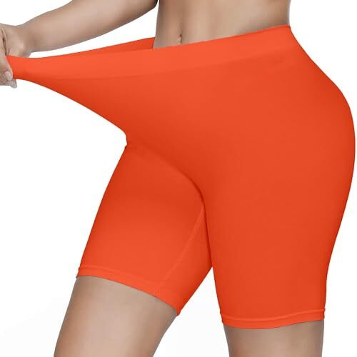Kyda Women's Anti Bacterial Cycling Shorts, Under Skirt Biker Shorts, High Waist Stretchable Yoga Shorts & Gym Workout Skin Fit Shorties(Orange_Xl)