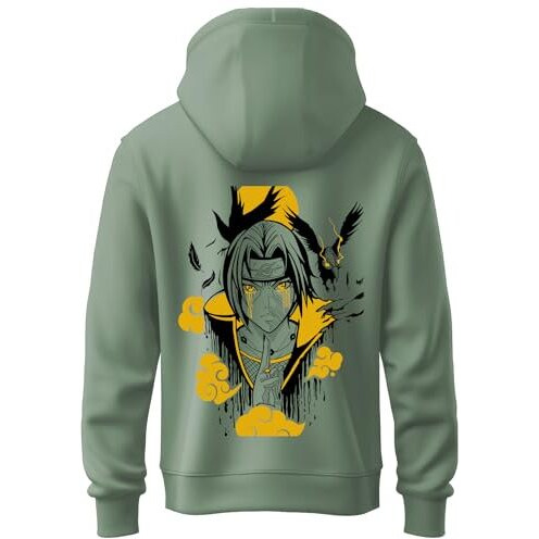 Adro Mens Hoodies With Itachi Uchiha Anime Backside Printed, 100% Cotton 340Gsm. (H23-M-Ita-Pt_Pista_M)
