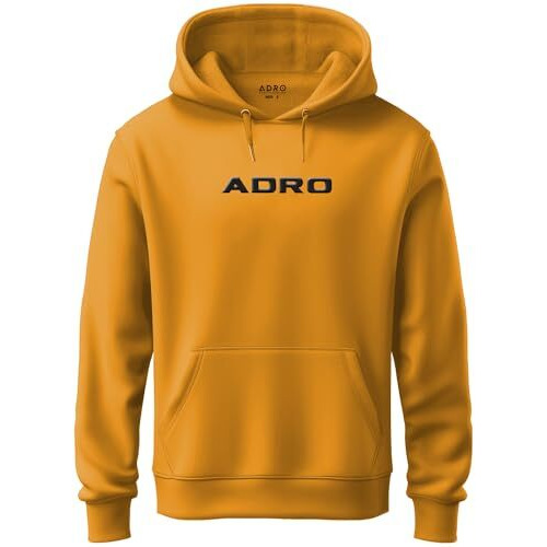 Adro Mens Hoodies With Hail The Dragon Puff Backside Printed, 100% Cotton 340Gsm. (H23-M-Dra-Mu_Mustard_L)