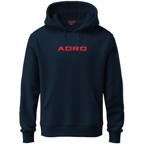 Adro Mens Hoodies With Hail The Dragon Puff Backside Printed, 100% Cotton 340Gsm. (H23-M-Dra-Nb_Navy_L)