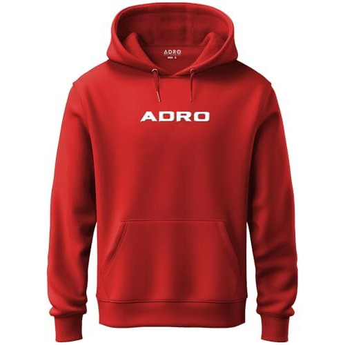 Adro Mens Hoodies With Hail The Dragon Puff Backside Printed, 100% Cotton 340Gsm. (H23-M-Dra-Rd_Red_L)
