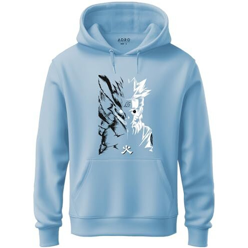 Adro Mens Hoodies With Naruto Uzumaki Anime Printed, 100% Cotton 340Gsm Warm & Soft Fabric. (H23-M-Nrr-Sk_Skyblue_M)