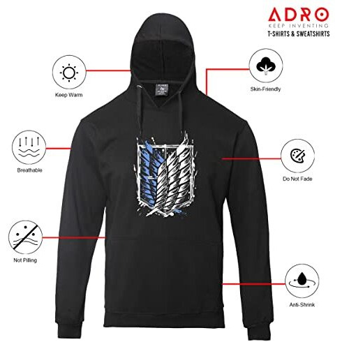 Adro Men's Cotton Neck Hooded Sweatshirt (H22-2-Winn-Bl_Black_L)