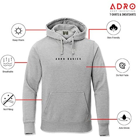 Adro Men's Cotton Neck Hooded Sweatshirt (H22-M-Ar2-Gr_Grey_2Xl)