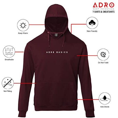 Adro Men's Cotton Neck Hooded Sweatshirt (H22-M-Ar2-Mr_Maroon_L)