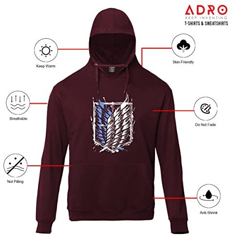 Adro Men's Cotton Neck Hooded Sweatshirt (H22-2-Winn-Mr_Maroon_M)