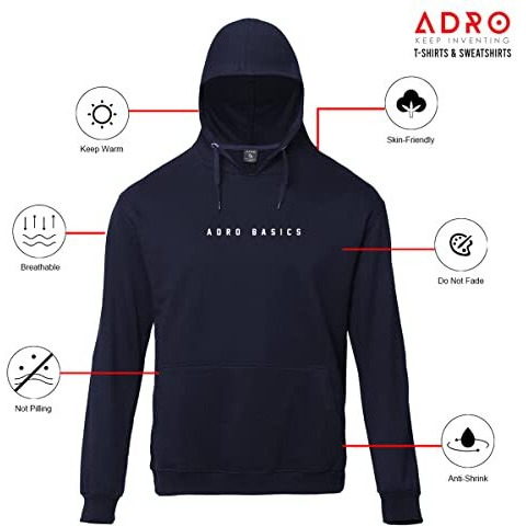 Adro Men's Cotton Neck Hooded Sweatshirt (H22-M-Ar2-Nb_Navy_L)