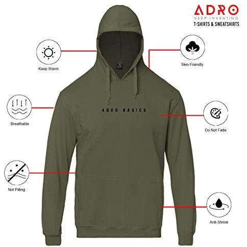 Adro Men's Cotton Neck Hooded Sweatshirt (H22-M-Ar2-Ol_Olive_Xl)