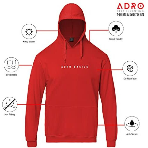 Adro Men's Cotton Neck Hooded Sweatshirt (H22-M-Ar2-Rd_Red_2Xl)