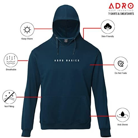 Adro Men's Cotton Neck Hooded Sweatshirt (H22-M-Ar2-Sb_Teal_S)