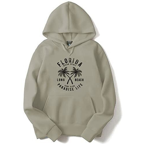 Adro Men's Florida Paradise Life Printed Cotton Hooded Neck Hoodies Sweatshirts (H21-M-Fll-Ch_Beige_Xl)