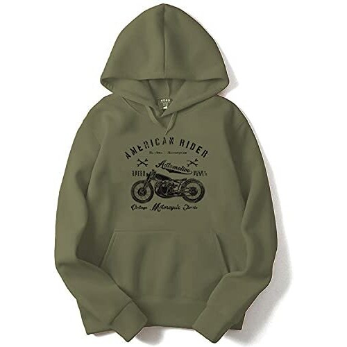 Adro Men's Cotton Neck Hooded Sweatshirt (H-M-Ame-Ol_Olive_M)