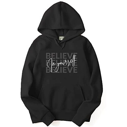 Adro Men's Cotton Neck Hooded Sweatshirt (H22-M-Inv-Bl_Black_L)
