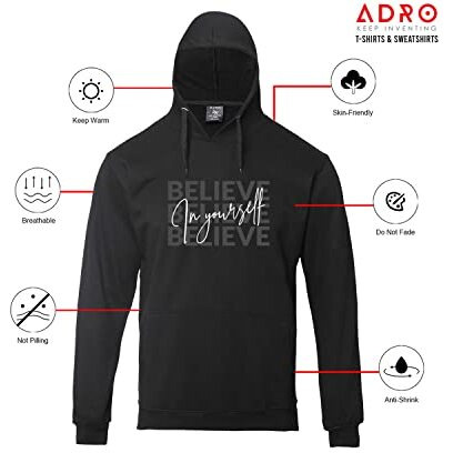 Adro Men's Cotton Neck Hooded Sweatshirt (H22-M-Inv-Bl_Black_S)