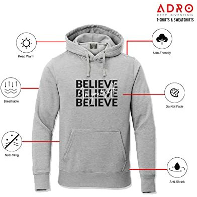 Adro Believe In Your Self Printed Hoodie/Sweatshirt For Men (H22-M-Inv-Gr_Grey_L)