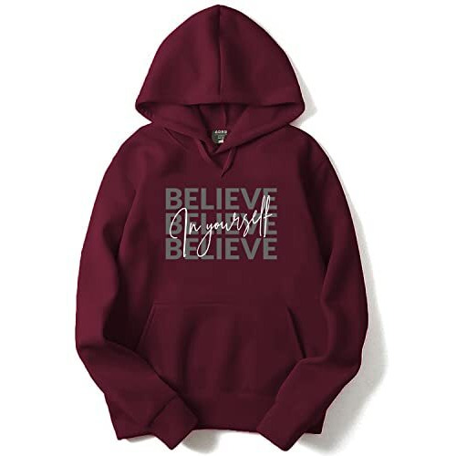 Adro Believe In Your Self Printed Hoodie/Sweatshirt For Men (H22-M-Inv-Mr_Maroon_L)
