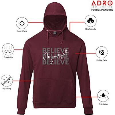 Adro Believe In Your Self Printed Hoodie/Sweatshirt For Men (H22-M-Inv-Mr_Maroon_S)