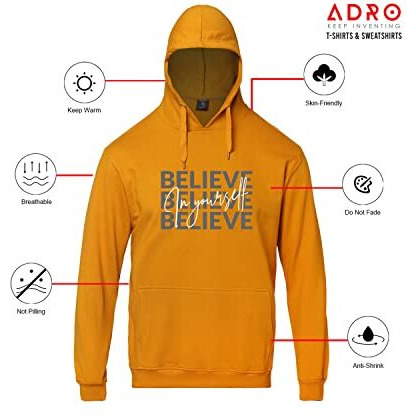 Adro Believe In Your Self Printed Hoodie/Sweatshirt For Men (H22-M-Inv-Mu_Mustard_M)
