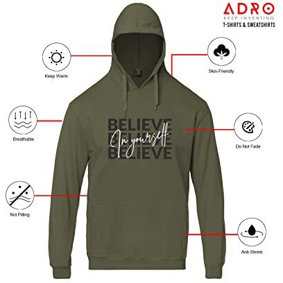 Adro Believe In Your Self Printed Hoodie/Sweatshirt For Men (H22-M-Inv-Ol_Olive_2Xl)