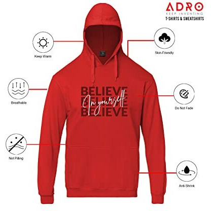 Adro Men's Cotton Neck Hooded Sweatshirt (H22-M-Inv-Rd_Red_L)