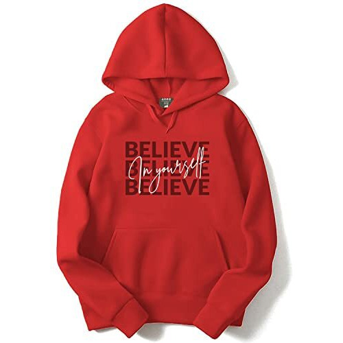 Adro Believe In Your Self Printed Hoodie/Sweatshirt For Men (H22-M-Inv-Rd_Red_Xl)