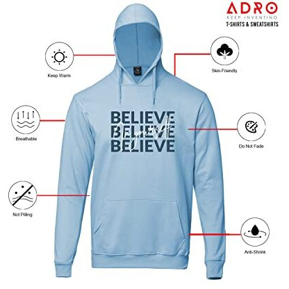 Adro Believe In Your Self Printed Hoodie/Sweatshirt For Men (H22-M-Inv-Sk_Skyblue_Xl)