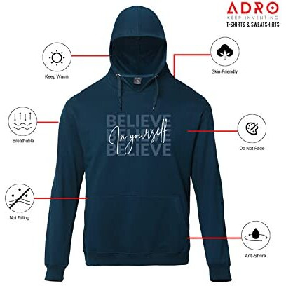 Adro Believe In Your Self Printed Hoodie/Sweatshirt For Men (H22-M-Inv-Sb_Teal_2Xl)
