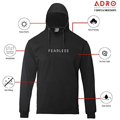 Adro Men's Cotton Neck Hooded Sweatshirt (H22-M-Frl-Bl_Black_M)