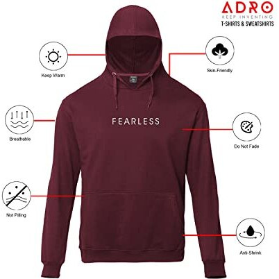 Adro Men's Cotton Neck Hooded Sweatshirt (H22-M-Frl-Mr_Maroon_Xl)
