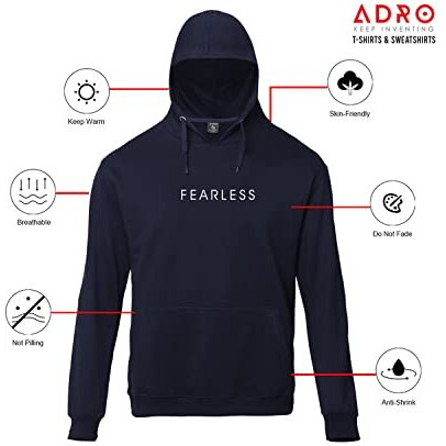 Adro Men's Cotton Neck Hooded Sweatshirt (H22-M-Frl-Nb_Navy_2Xl)