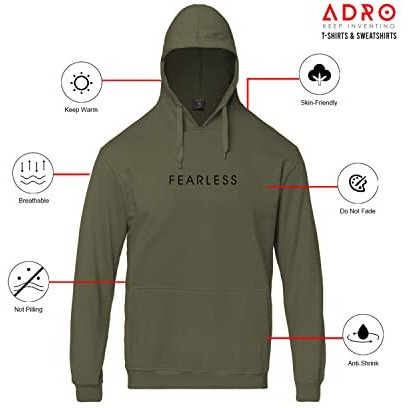 Adro Men's Cotton Neck Hooded Sweatshirt (H22-M-Frl-Ol_Olive_Xl)